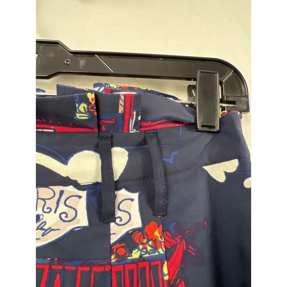 Her Destiny Midi Skirt Women Size Medium Navy Blue Paris Cityscape A-Line Pocket - Picture 5 of 10